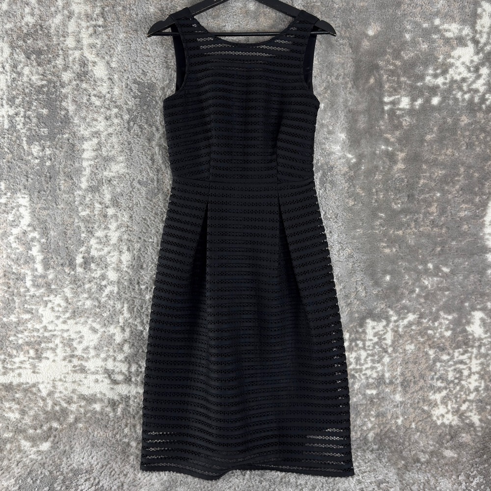 Ivanka Trump Sz 4 Mesh Striped Fit & Flare Cocktail Dress Black Sleeveless Women